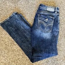 Mens Bke Salvage Mayhem jeans size 33L 34X34 Dark Wash Y2K Pockets Bootcut NWOT