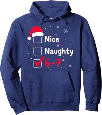 Meme Six Seven Christmas 67 Meme Nice Naughty  Unisex Hooded Sweatshirt