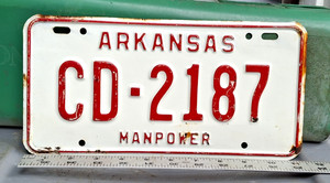 🇺🇸 - ARKANSAS - 1960s vintage Civil Defense MANPOWER series license plate