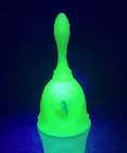 VTG! URANIUM Fenton Custard Glass Bell ~ Hand Painted~”Bluebirds In Medallions”