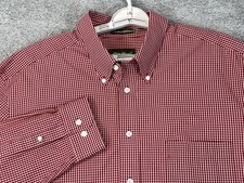 Eddie Bauer Shirt Mens XL Tall Red Check Plaid Button Front Wrinkle Resistant