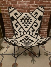 Butterfly Chair With A Black&White Hand-Woven Kilim Cover