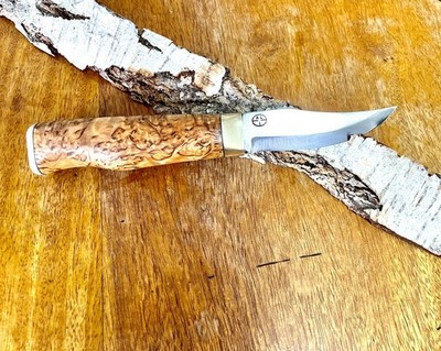 Jagdmesser, AL (Aki Lahti), Finland,  karelische Maserbirke mit Hirschhorn 