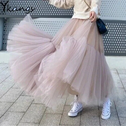 Women Fairy Tulle Skirt Elastic High Waist Mesh Skirts Long Pleated Tutu Skirt  - Bild 1 von 18