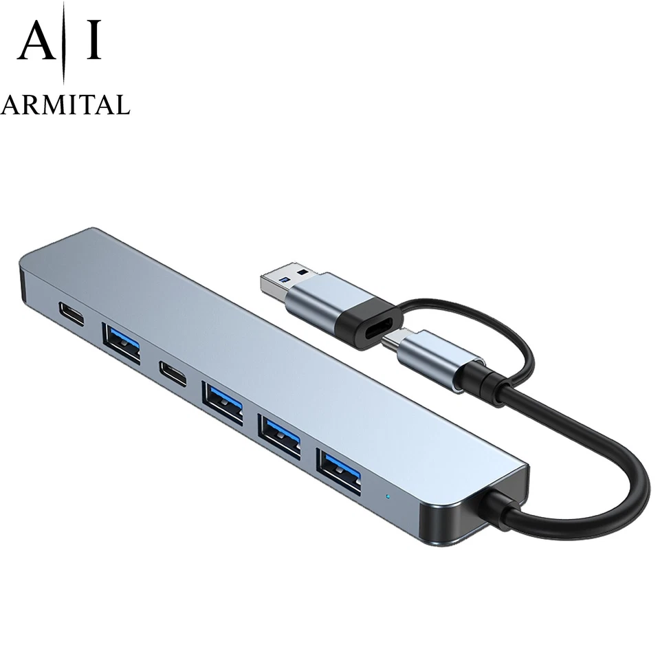 Hub USB-C 7 in 2 Docking Station Adattatore per MacBook PC  usb3.1 usb3.0 Usb2.0 - Immagine 3 di 4