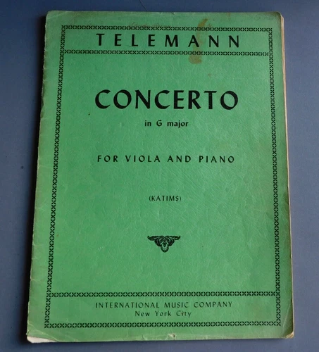 Telemann: Concerto in G major for Viola and Piano - 1956 sheet music - Intl Musi