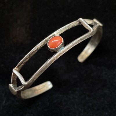 Vintage Native American Navajo Coral Cuff Bracelet 925 Sterling Silver ...