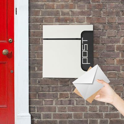Locking Wall Mount Mailbox Outdoor Mail Letter Post Box w/ 2 Keys Black & White.