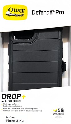 OtterBox Defender Pro Series Case & Holster for iPhone 15 Plus - Black