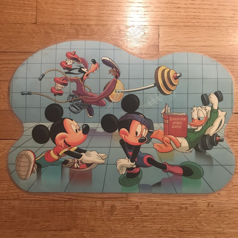 Vintage Walt Disney Mickey Mouse Mousercise Vtg Laminated Vinyl Placemat 1988