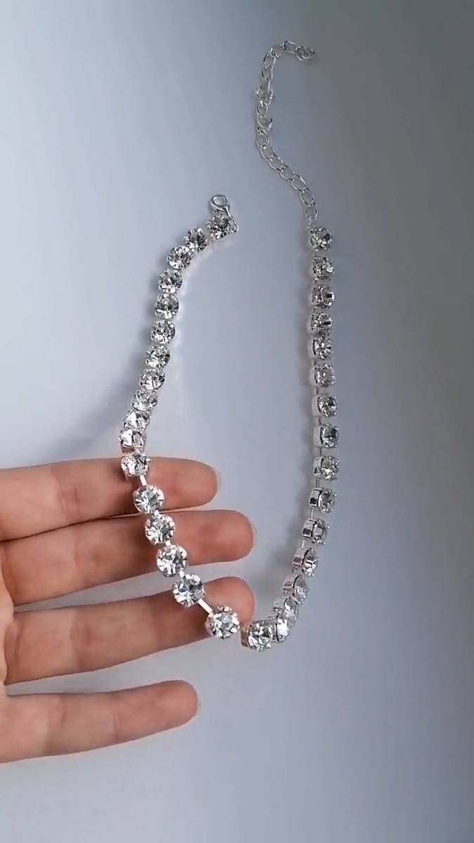 16 Inch Sparkly Tennis Choker Cubic Zircon 925 Sterling