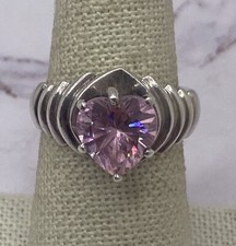 DESIGNER ND STERLING SILVER AND PINK CZ HEART RING SIZE 6.5