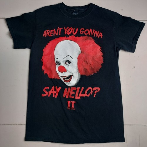 Pennywise IT Shirt Small Black Horror Tee Stephen King Tim Curry Say Hello