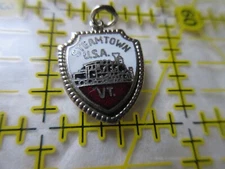 Vintage signed Elco STERLING Enamel Charm STEAMTOWN USA VERMONT Travel Shield