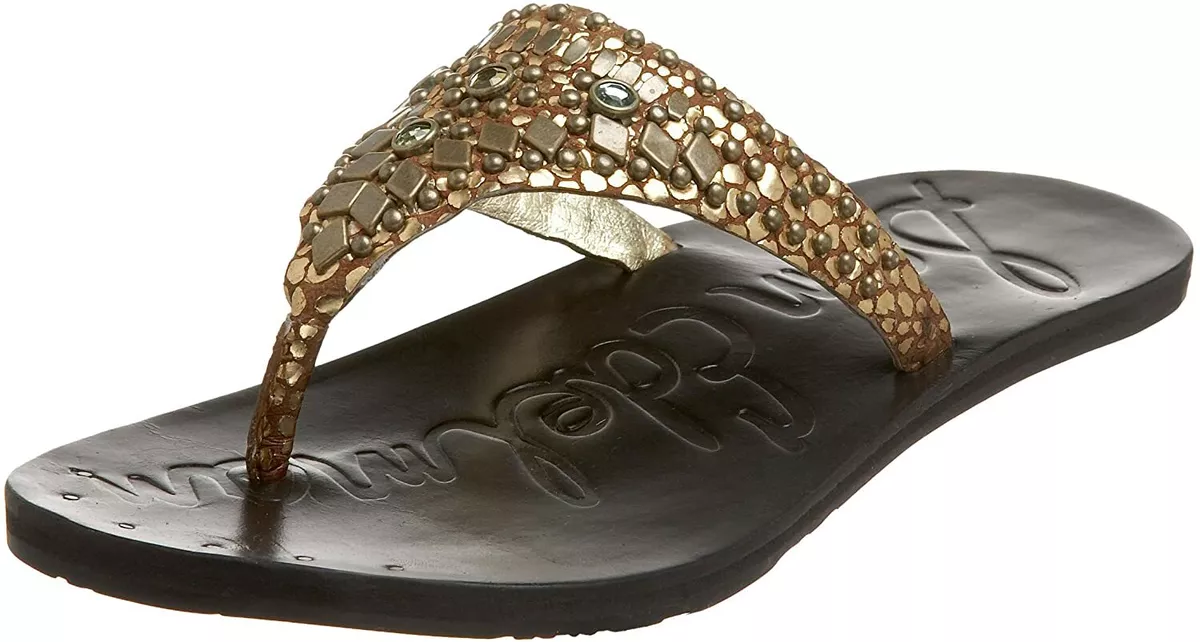 NEW Sam Edelman Bianca Metallic Gold Jeweled Leather Slides Sandals US 7.5