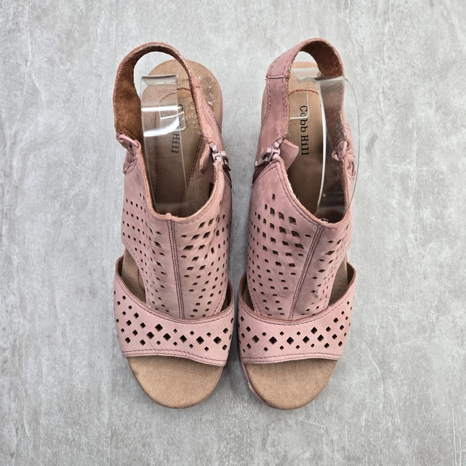 Sandalias de cuña de corcho Cobb Hill rosa gamuza perforada informal plataforma cómoda talla 11 Foto 2 de 4