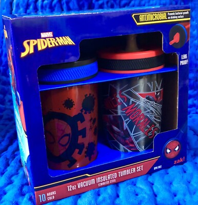 zak! Spider-man 2pk vacuum insulated tumbler Gift set,leak-proof