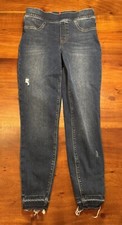 Spanx Women  s Blue Raw Hem Stretch Flattering Slimming Skinny Distressed Jeans M