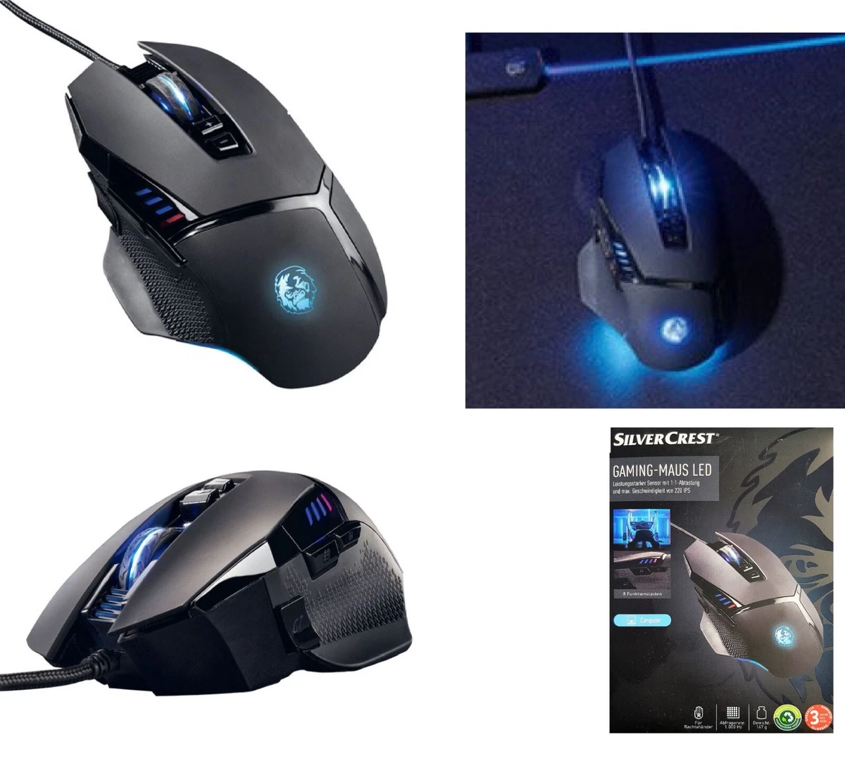 Profi Gaming Maus LED USB Gamer Mouse 8 Tasten Maximale  