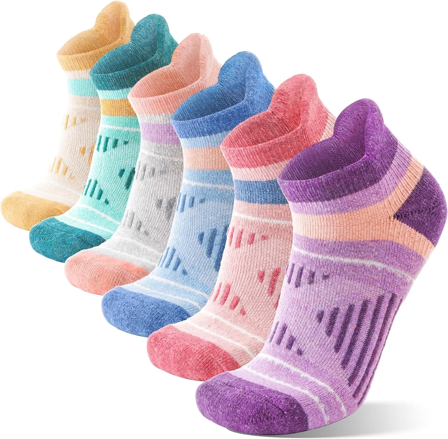EBMORE 6 Pairs Merino Wool Ankle Medium, Purple/Yellow/Blue/Pink/Green/Grey