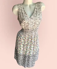 Max Studio Sailboat Print Dress Nautical White Size M Coastal V-neck Knee Length