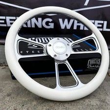 14 Billet Steering Wheel For Chevy Gm Ford Dodge - White Wrap Gmc Modern Horn