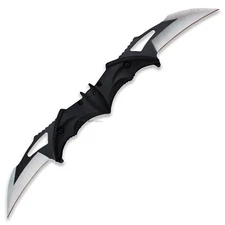 Pacific Solutions Dual Folding Blade Bat Wing Spring Assisted Knife Black Silver