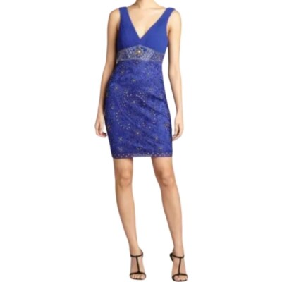 SUE WONG ROYAL BLUE SLEEVELESS VNECK EMBROIDERED BEADED MIDI DRESS SIZE 2 |  eBay