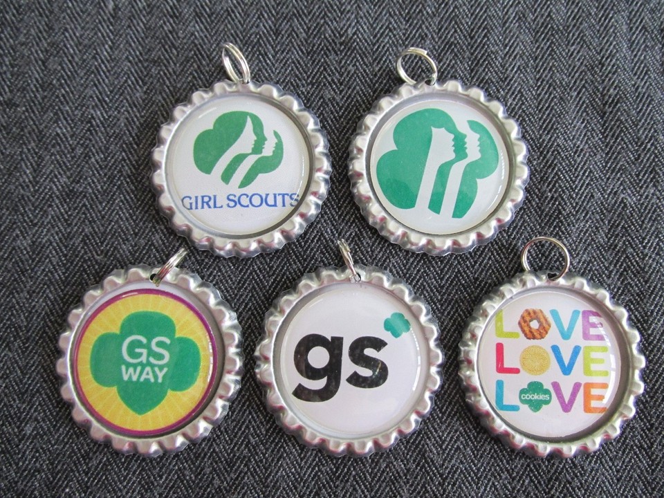 GIRL SCOUTS SET OF 5 Flat Bottle Cap Charm DIY Craft Project Daisy ...