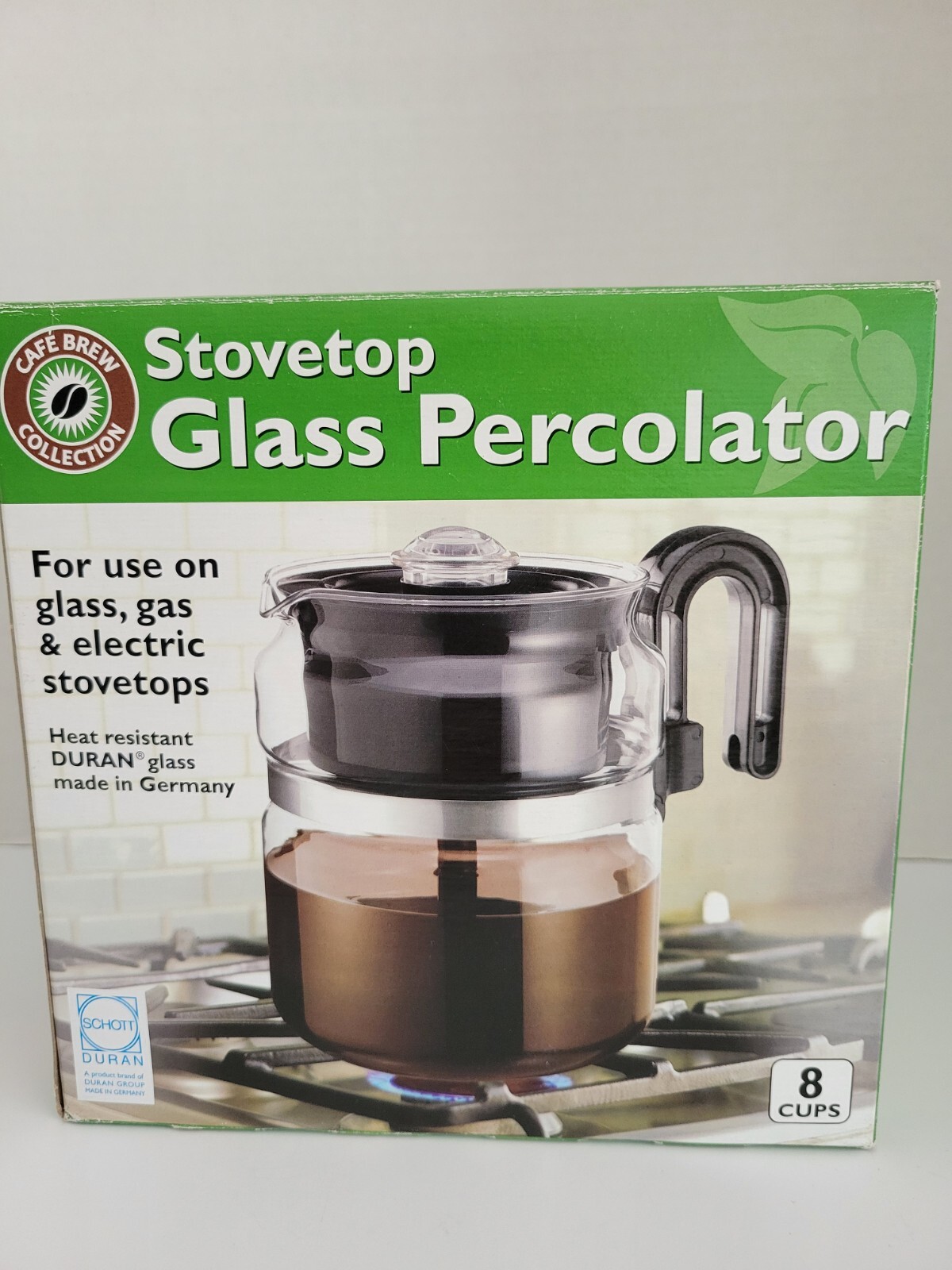 8 Cup Duran Glass Stovetop Percolator Cafe Brew Collection - NEW