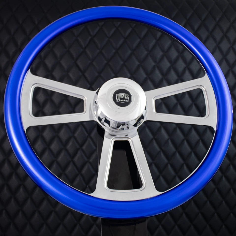 (T03) Volante Billet 18" plataforma grande azul metálico Kenworth & Peterbilt 2014+ Foto 2 de 4