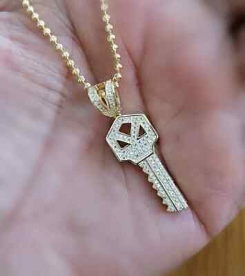1.30Ct Round Cut Real Moissanite Key Shape Pendant 14K Yellow Gold Plated