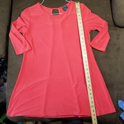 CLARA SUN WOO LONG SLEEVE SHIRT DRESS TUNIC TOP SMALL CORAL RED