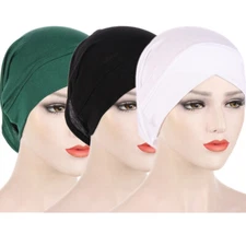 Cotton Women Under Scarf Head Wrap Hijab Hat Turban Muslim Scarf Wrap Bonnet Cap