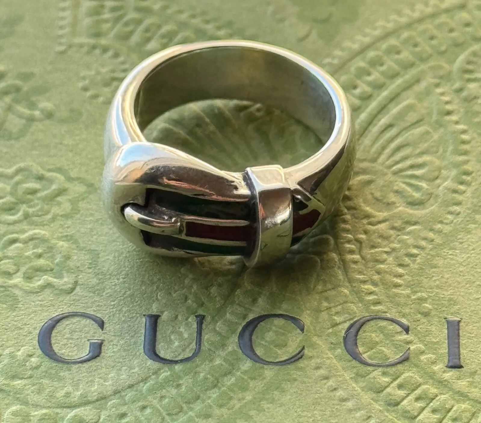 Bague boucle ceinture émaillée Gucci argent sterling 925 taille 6 1/2 US Made Italy