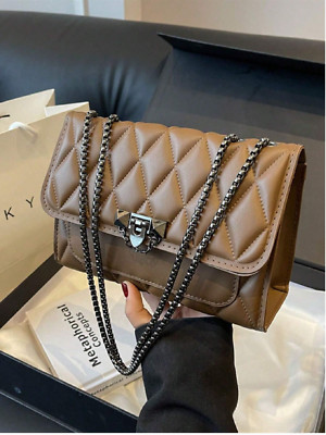Brown Minimalist Fashion Indentation Diamond Lattice Square Bag Shoulder Bag