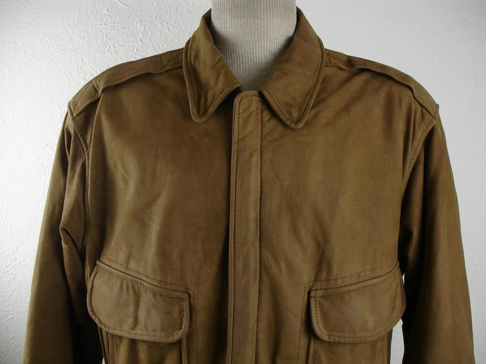 Men's sz M Winlit Vtg A-2 Style Bomber Brown Tan Leather Flight Jacket Insulated - Image 2 of 4
