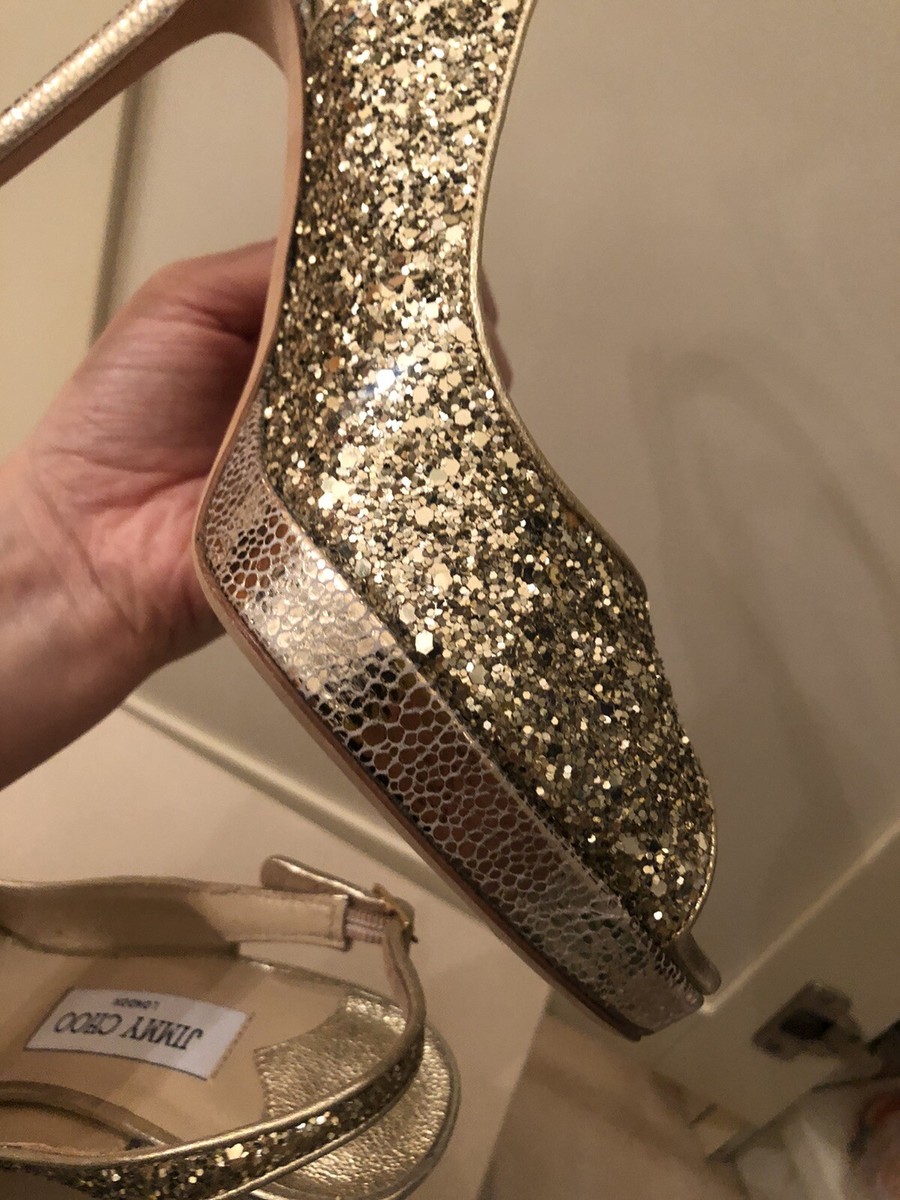 靴 JIMMY CHOO GLITTER FABRIC CHAMPAGNE 35 Jimmy Choo 'Nova' Champagne Glitter Slingback Pumps 38.5, 8.5 | eBay