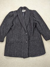Vintage Wool Coat Womens 18w Gray Black Button Herringbone Tweed Jacket Lined 18