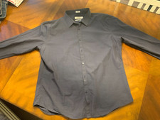 CALVIN KLEIN SLIM FIT PERFORMANCE NON-IRON DRESS SHIRT BLACK DOT MENS XL USED