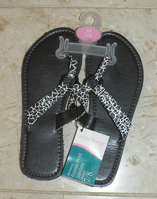 New West Loop Women's M 7/8 Brown Animal Print Sandals Flip Flop
