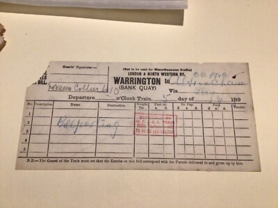 London und North Western Warrington Bank Quay General Pakete Frachtbrief A20755