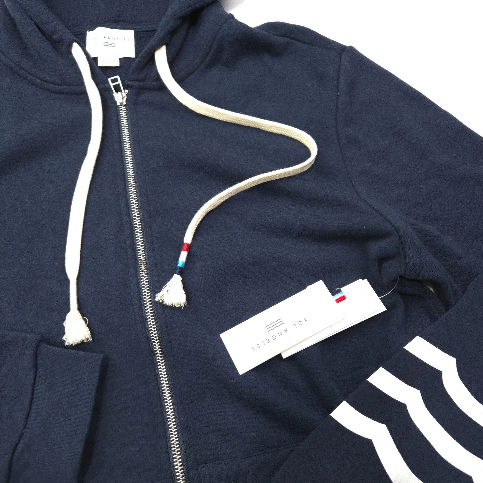 PALM ANGELS SOL ANGELES MAGLIONE FELPA CON CAPPUCCIO ZIP M BLU NAVY BIANCO WAVE STRIPE MODAL MORBIDO PILE