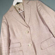 Kiton Napoli Linen Blazer Jacket Womens 42 Beige Elbow Patch Two Button Casual