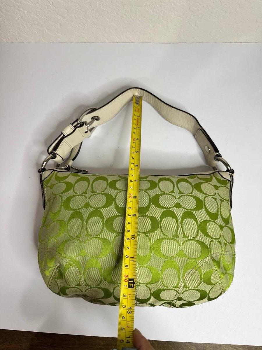Coach APPLE GREEN Signature Canvas White Leather Trim Shoulder Bag