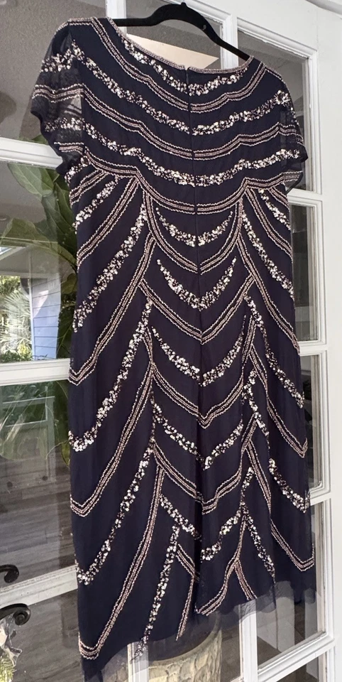 Vestido de Cóctel Adrianna Papell Azul Marino Oro Rosa Lentejuelas Talla-14 ¡Nuevo con Etiquetas! Foto 3 de 4