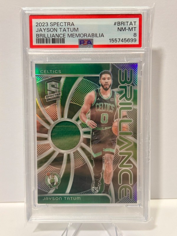 2023 Spectra Jayson Tatum #BRITAT Bril. Mem Game Worn 27/149 NM-MT PSA 8