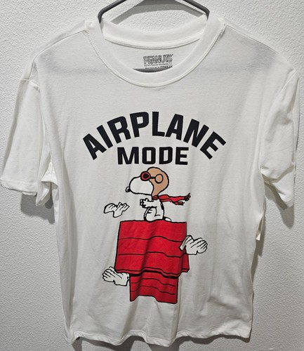Peanuts Snoopy “Airplane Mode” Graphic Tee Women’s Medium 8-10 White NEW - Picture 1 of 4