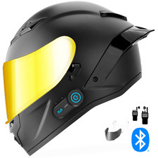 Casco de motocicleta GDM Demon cara completa + intercomunicador Bluetooth + escudo dorado