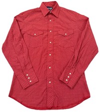 Wrangler Cowboy Shirt Men s Small Long Sleeve Plaid Red Snap Western Pearl Rodeo